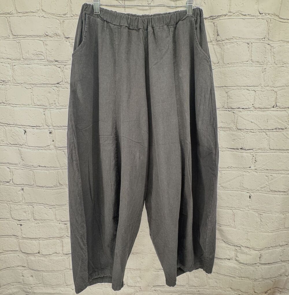 Cellabie Barrel Cropped Pants Women's XL Black Cotton Pull On Pockets